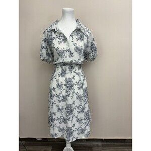 White and Navy Floral Midi Dress - Brand Unspecified